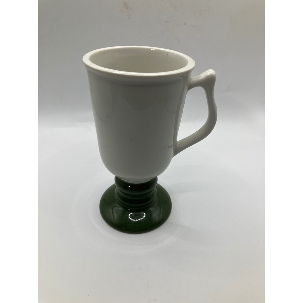 Vintage Hall Irish‎ Coffee Mug White Ceramic Green Pedestal Base Made in USA